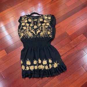 free people black and gold embroidered dress